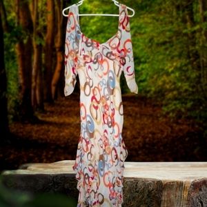 NWOT - DESIGNER SEASON - 100% SILK RUFFLED MAXI DRESS -SIZE MED